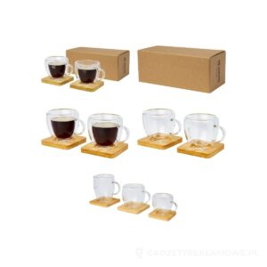 Manti 2 sztuki, szklany kubek o pojemności 100 ml z bambusową podkładką – zdjęcia produktu