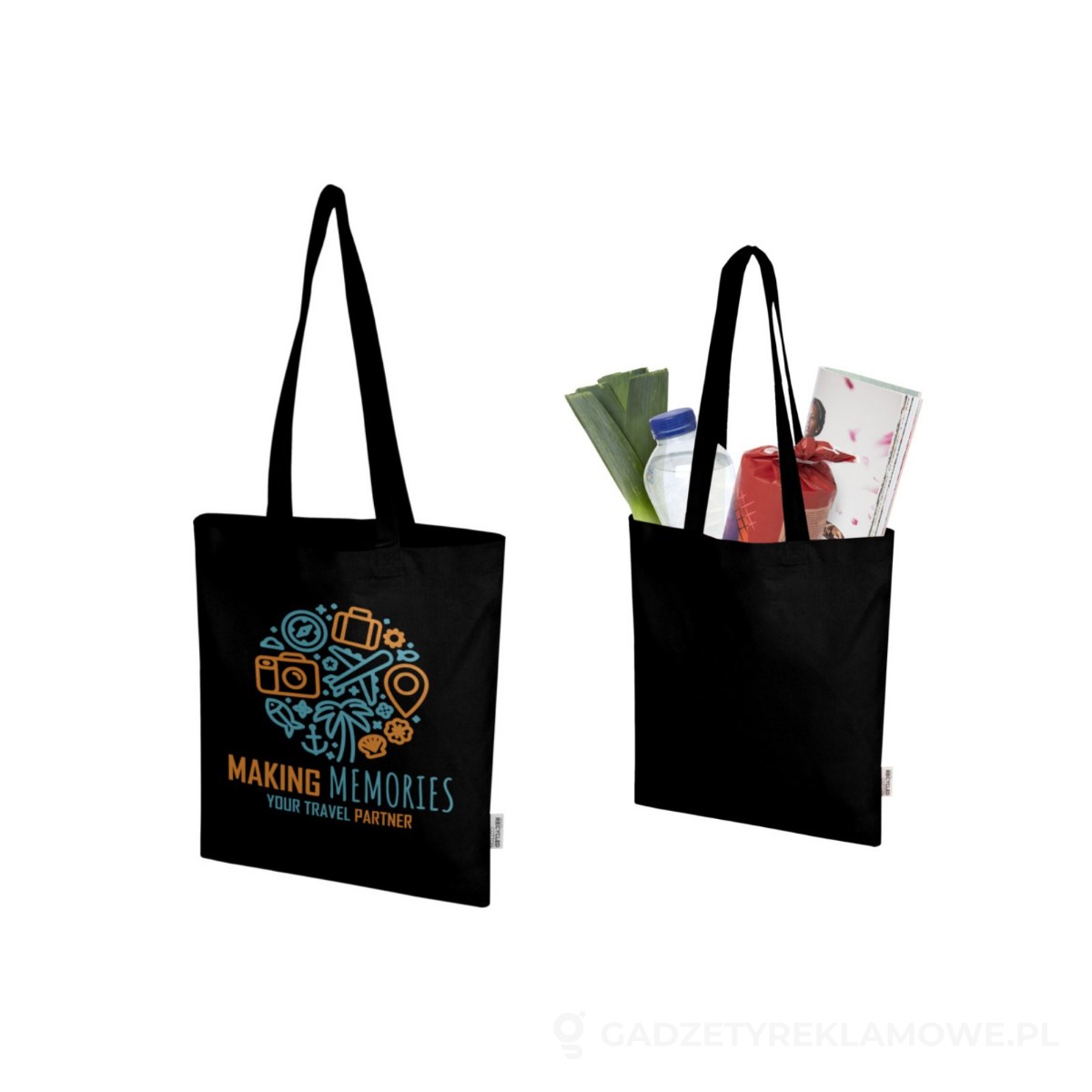 PFC-12076090-wariant-watermark Madras Blend torba na zakupy z bawełny z recyklingu z certyfikatem GRS o gramaturze 140 g/m² i pojemności 7l - czarny – zdjęcia produktu