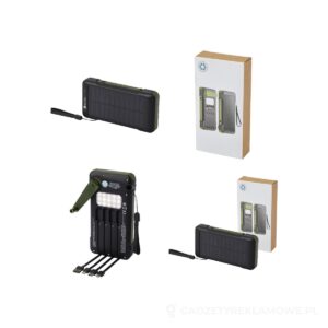 Soldy powerbank solarny o pojemności 10 000 mAh z dynamem wykonany z tworzyw sztucznych pochodzących z recyklingu z certyfika - zielony – zdjęcia produktu
