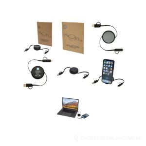 Alasia zwijany kabel do synchronizacji danych i szybkiego ładowania 5 w 1 45 W o długości 100 cm z tworzyw sztucznych i aluminium pochodzących z recyklingu - czarny – zdjęcia produktu