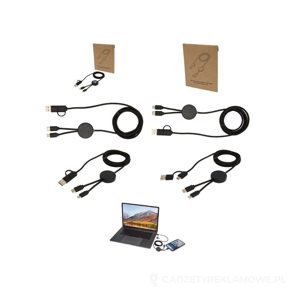 PFC-12442890-wariant-watermark Citala kabel do synchronizacji danych i szybkiego ładowania 5 w 1 27 W o długości 150 cm z tworzyw sztucznych pochodzących z recyklingu - czarny – zdjęcia produktu
