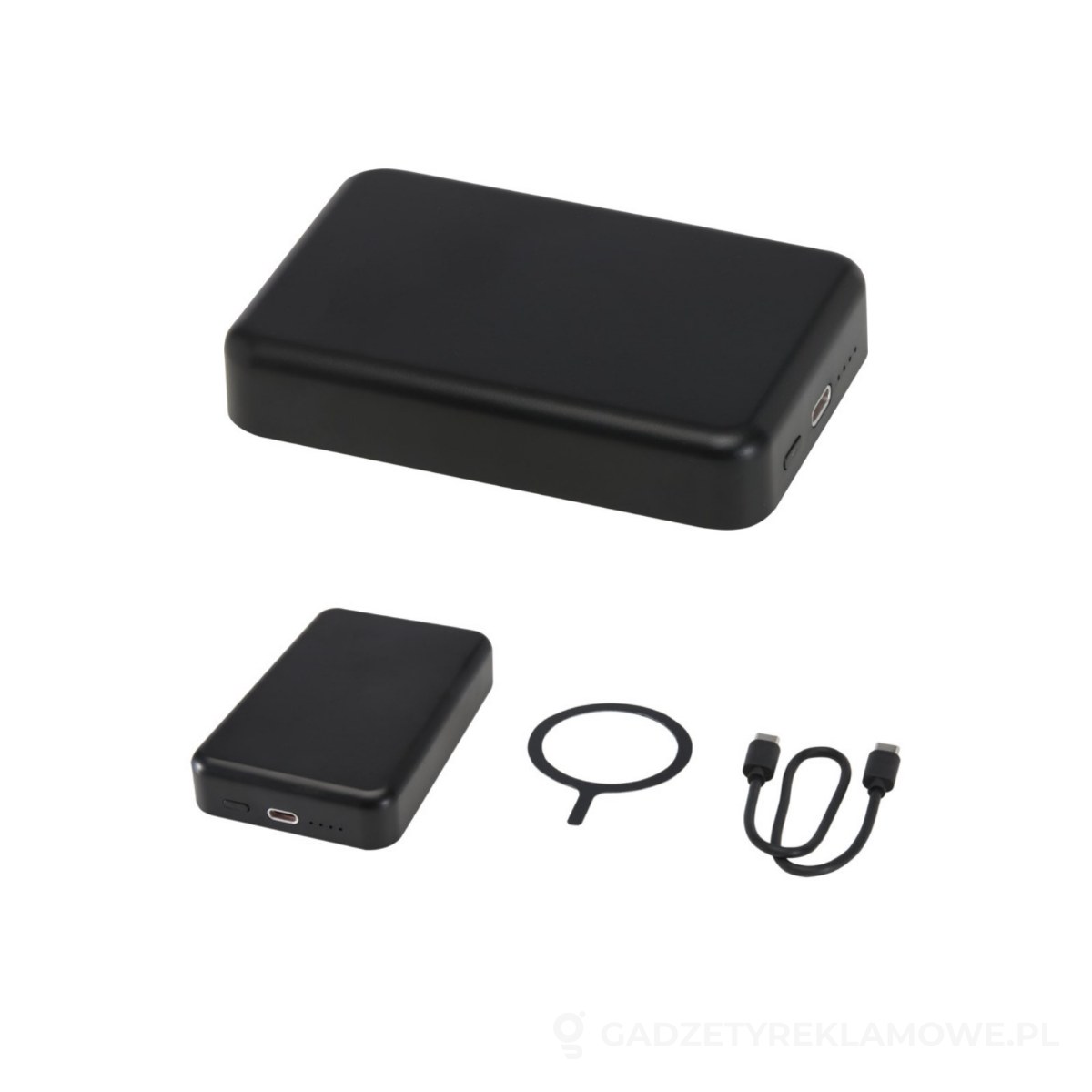 PFC-12444290-wariant-watermark Acrab magnetyczny bezprzewodowy powerbank o pojemności 10 000 mAh i mocy 15 W z technologią 20 W PD — wykonany z tworzyw sztucznych pochodzących z recyklingu - czarny – zdjęcia produktu