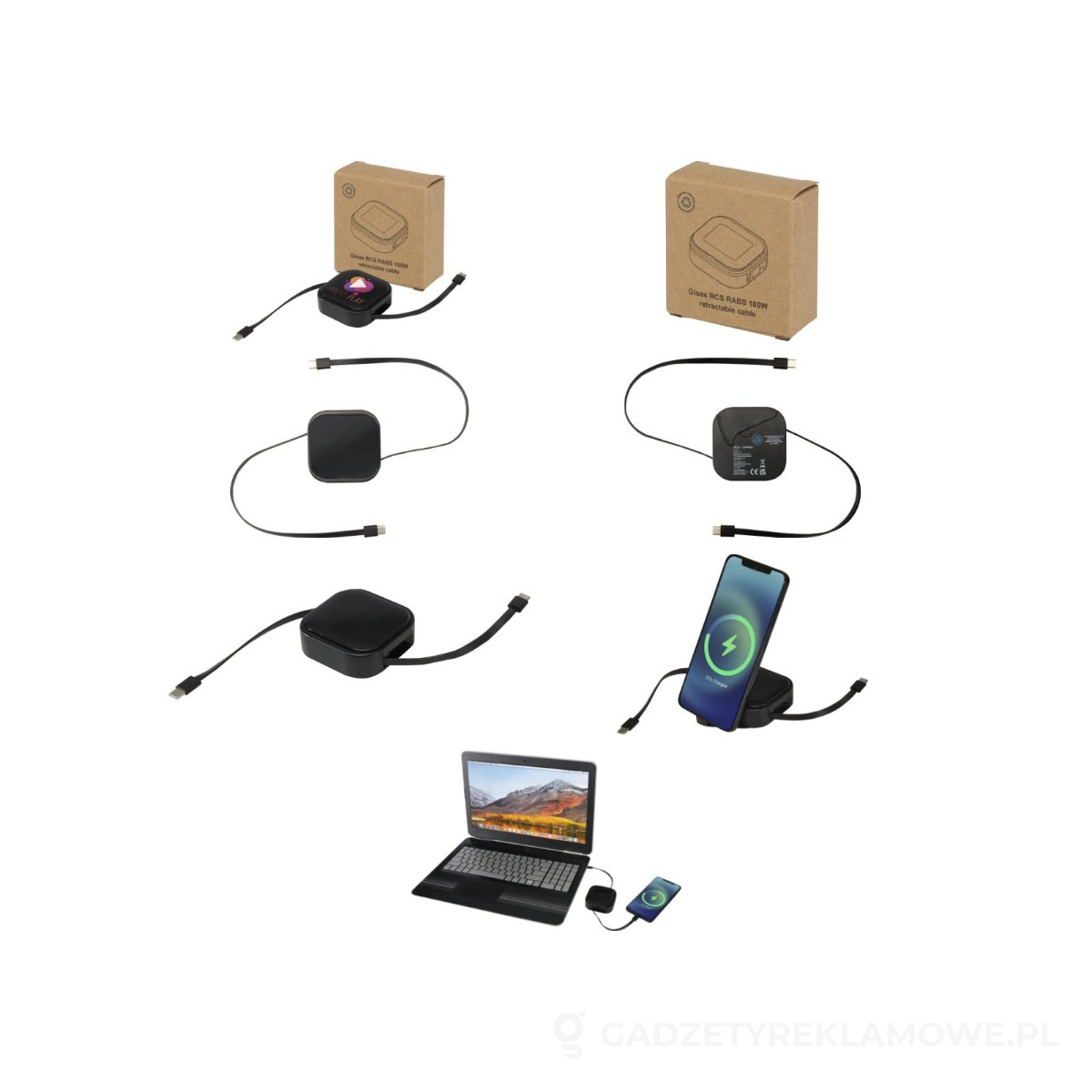 PFC-12444890-wariant-watermark Gloas kabel 5-w-1 z recyklingu do synchronizacji danych z funkcją szybkiego ładowania 100 W i zestawem narzędzi do smartfonów - czarny – zdjęcia produktu