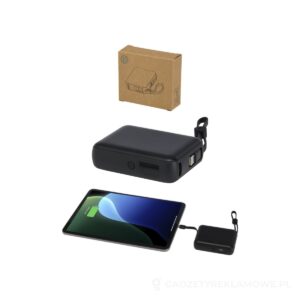 Acrux powerbank do tabletu o pojemności 10 000 mAh i mocy 35 W z wbudowanym kablem typu C - wykonany z tworzyw sztucznych pochodzących z recyklingu. - czarny – zdjęcia produktu