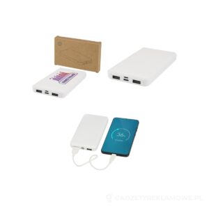 Intan powerbank o pojemności 10 000 mAh i mocy 10 W z tworzyw sztucznych pochodzących z recyklingu - biały – zdjęcia produktu