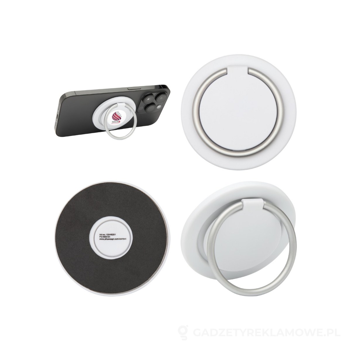 PFC-12446201-wariant-watermark Albali uchwyt na telefon z mocowaniem magnetycznym, z tworzyw sztucznych pochodzących z recyklingu z podstawką pierścieniową - biały – zdjęcia produktu