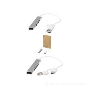 Alkaid 4-portowy hub USB-A i typu C z podwójnym wejściem wykonany z aluminium z recyklingu - szary – zdjęcia produktu