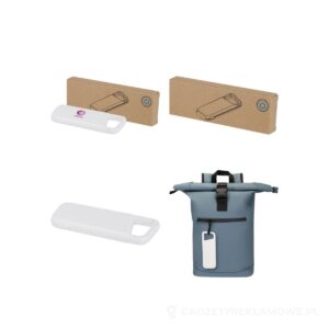 Alkes wodoodporny powerbank z karabińczykiem o pojemności 5000 mAh i mocy 12 W, wykonany z tworzyw sztucznych pochodzących z recyklingu - biały – zdjęcia produktu