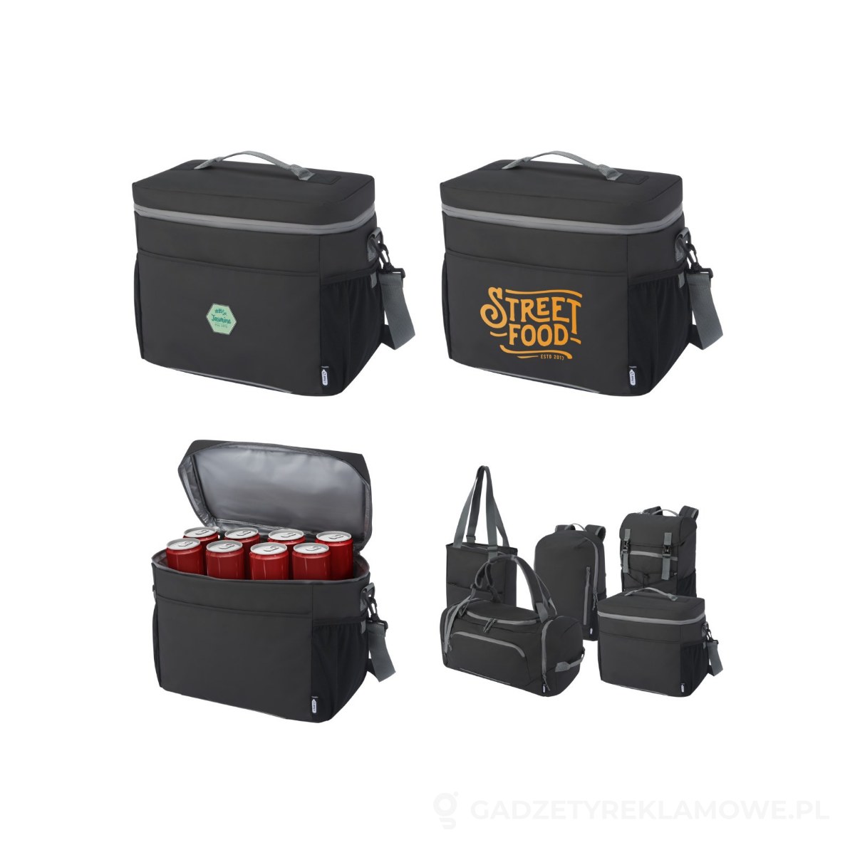 PFC-13004590-wariant-watermark Joey wodoodporna torba termoizolacyjna z recyklingu z certyfikatem GRS o pojemności 22 l mieszcząca 20 puszek - czarny – zdjęcia produktu