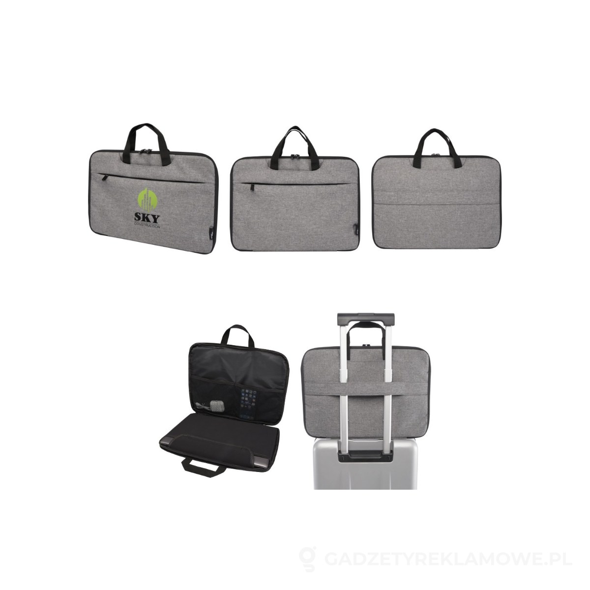 PFC-13008580-wariant-watermark Libra etui na laptopa 2 w 1 o pojemności 3 l wykonane z materiałów z recyklingu z certyfikatem GRS - szary – zdjęcia produktu