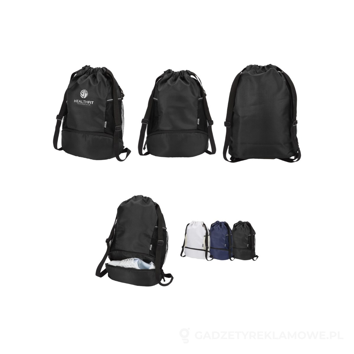 PFC-13009990-wariant-watermark Nomad ściągana na sznurek torba sportowa z recyklingu z certyfikatem GRS o pojemności 18l z dolną komorą - czarny – zdjęcia produktu