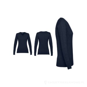 THC MILAN WOMEN. Damski sweter z dekoltem V-neck z bawełny i poliamidu - granatowy, M – zdjęcia produktu