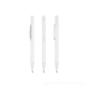 CLINT TOUCH. Długopis kulkowy o nowoczesnym wzornictwie, wykonany z przetworzonego aluminium (100% rAL), z wykończeniem gumowym - biały – zdjęcia produktu