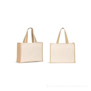 HELSINQUE. Torba płócienna (320 g/m²), z dnem i bokami z laminowanej juty (350 g/m²) w naturalnych odcieniach - naturalny – zdjęcia produktu