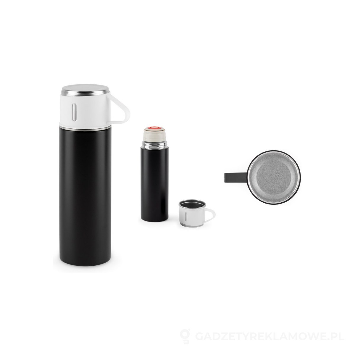 STR-94348-103-wariant-watermark COMANECI. Dwuścienna butelka ze stali nierdzewnej (90% z recyklingu) z matowym wykończeniem 490 ml - czarny – zdjęcia produktu