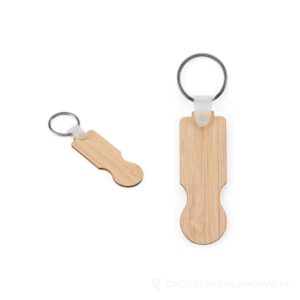 SHOPZ. Bambusowy brelok z końcówką w kształcie monety - naturalny – zdjęcia produktu