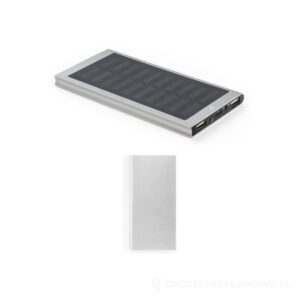 CLERK. Power bank 8 000 mAh z panelem słonecznym z aluminium pochodzącego w 100% z recyklingu - srebrny – zdjęcia produktu