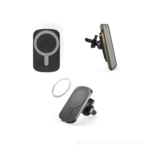 KOCH. Samochodowy uchwyt na smartfon z bezprzewodową ładowarką magnetyczną 15W ze ABS pochodzącego z recyklingu (100% rABS) - czarny – zdjęcia produktu