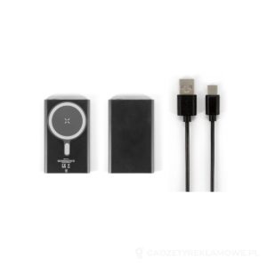 WRIGHT 5. Magnetyczny powerbank z superszybkim ładowaniem z recyklingowanego aluminium i recyklingowanego ABS o pojemności 5000 mAh - czarny – zdjęcia produktu