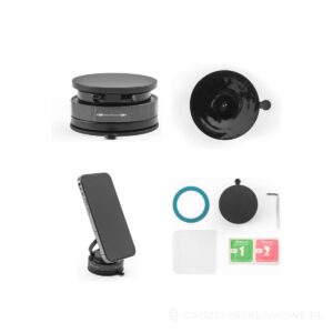 KEPLER. Magnetyczny uchwyt na telefon komórkowy z systemem mocowania próżniowego do gładkich i nierównych powierzchni (obrót o 360º) - czarny – zdjęcia produktu