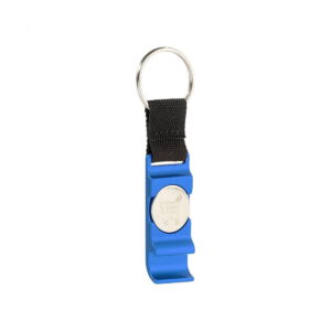 OpenCart přívěšek na klíče s otvírákem a žetonem do košíku - niebieski