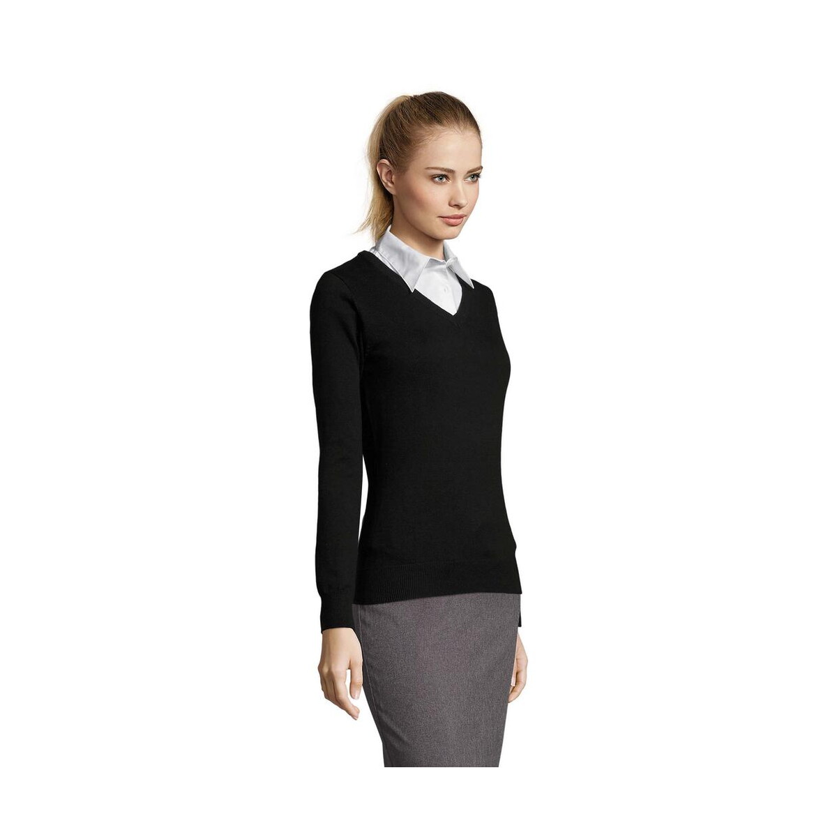 Swetry z logo – galaxy women v-neck sweater galaxy women s90010-bk-side GALAXY WOMEN V-NECK SWEATER GALAXY WOMEN s90010-bk-side