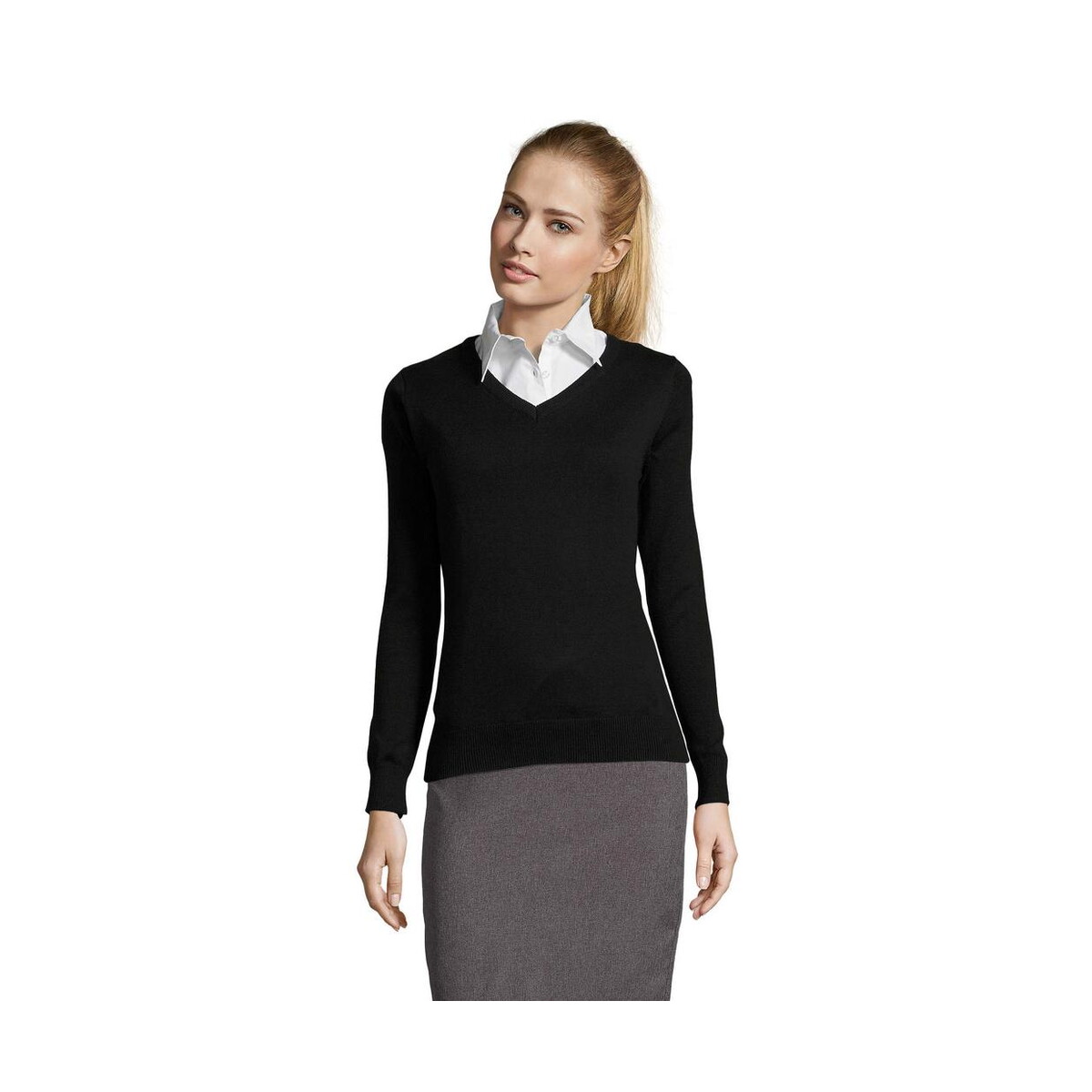 Swetry z logo – galaxy women v-neck sweater galaxy women s90010-bk GALAXY WOMEN V-NECK SWEATER GALAXY WOMEN s90010-bk