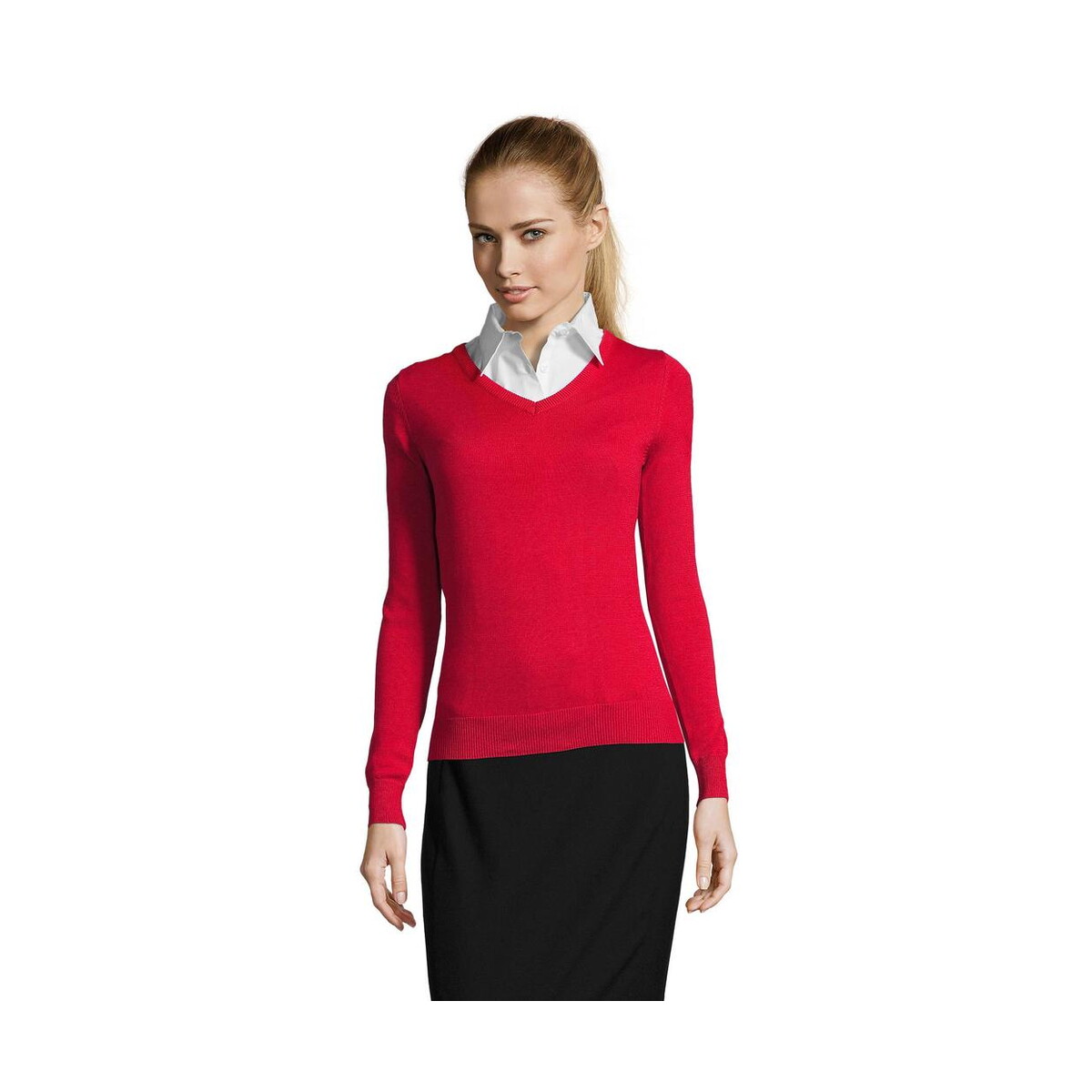 Swetry z logo – galaxy women v-neck sweater galaxy women s90010-rd GALAXY WOMEN V-NECK SWEATER GALAXY WOMEN s90010-rd